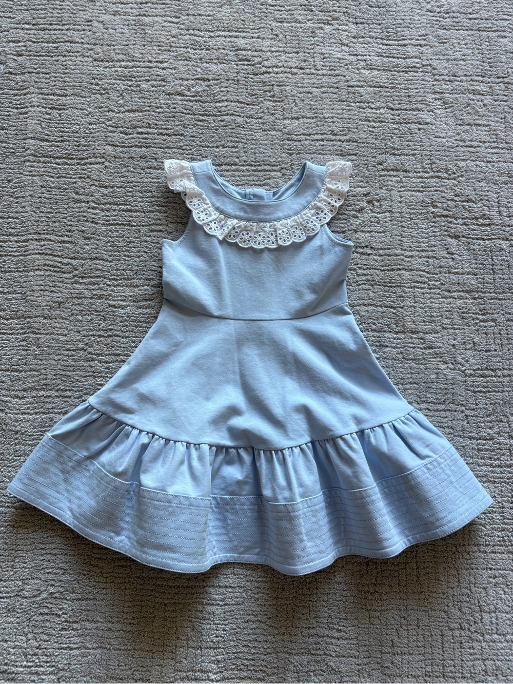 Janie and Jack Pale Blue Sleeveless Dress with White Lace Ruffle